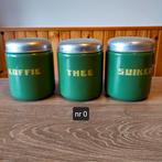 EMAILLE GROENE BUSSENSET MET GELE BLOKLETTERS., Antiek en Kunst, Antiek | Emaille, Ophalen of Verzenden