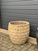 Vintage aardewerk pot met crèmekleurige glazuur., Tuin en Terras, Bloempotten, Ophalen of Verzenden, Aardewerk