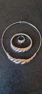 Zilveren vintage modernist set collier armband en ring JPC, Verstelbaar, Verzenden, Zo goed als nieuw, Zilver