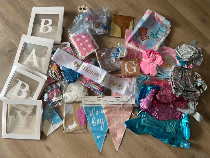Babyshower / gender reveal decoratie versiering set, Hobby en Vrije tijd, Feestartikelen, Gebruikt, Versiering, Geboorte of Huwelijk