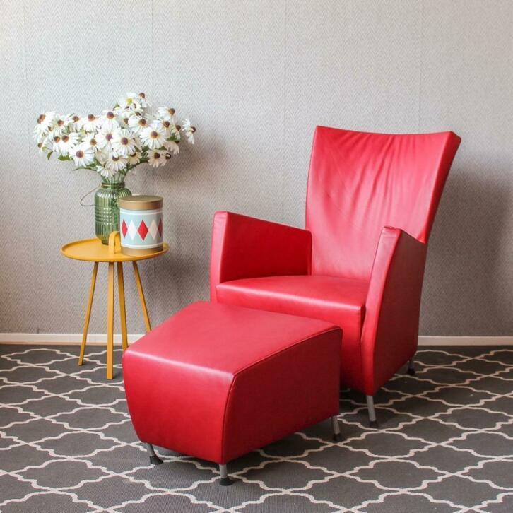 8x Montis Windy rood leder + bijpassende voetenbank, Huis en Inrichting, Banken | Voetenbanken en Poefen, Zo goed als nieuw, Leer