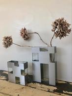 Bijzondere vintage design vazen aluminium en glas, Overige kleuren, Ophalen of Verzenden, Minder dan 50 cm, Glas