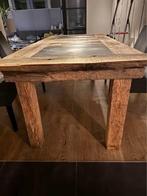 Robuuste eikenhouten tafel met stenen inleg, Huis en Inrichting, Tafels | Eettafels, Ophalen, Gebruikt, 100 tot 150 cm, Eikenhout