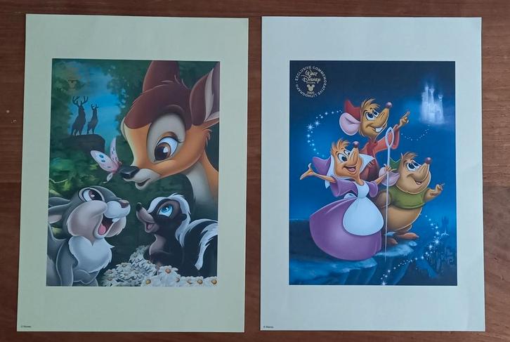 2 Disney Lithografieën: Bambi & Cinderella, Antiek en Kunst, Kunst | Litho's en Zeefdrukken, Ophalen of Verzenden