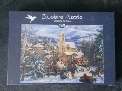 Puzzel nieuw in verpakking Sledding to Town, Hobby en Vrije tijd, Denksport en Puzzels, Nieuw, Legpuzzel, 500 t/m 1500 stukjes