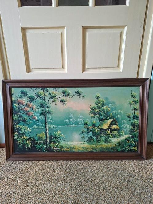 Balinees schilderij/ huisje bij rivier/ jaren '50, Antiek en Kunst, Kunst | Schilderijen | Klassiek, Ophalen of Verzenden