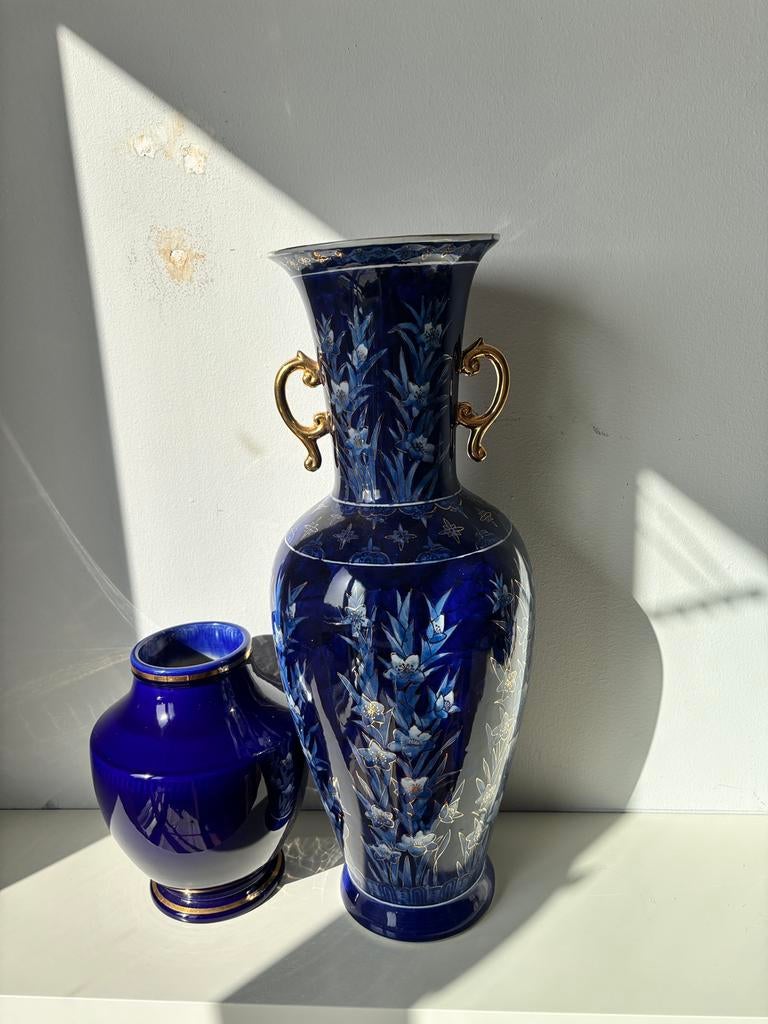 Donkerblauwe vaas bloempot, Ophalen, Blauw, Aardewerk of Porselein, Zo goed als nieuw