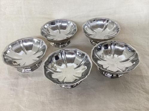 Vijf metalen ijscoupes. uit Frankrijk, Huis en Inrichting, Keuken | Servies, Overige stijlen, Glas, Ophalen of Verzenden