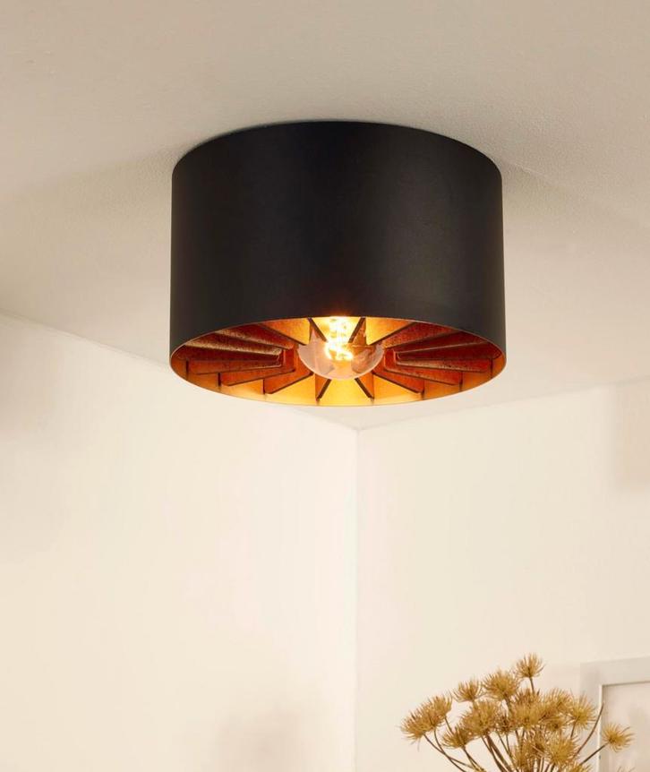 Sfeervolle plafondlamp zwart / mat goud, Huis en Inrichting, Lampen | Plafondlampen, Zo goed als nieuw, Ophalen