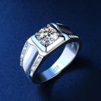 Zilveren mannen ring met Moissanite Diamant 1 karaat D kleur, Beyondthepaintingstudio@gmail.com, Heer, Nieuw, Met edelsteen
