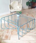 80's design buisframe salontafel met draadglas blad, Huis en Inrichting, Tafels | Salontafels, 50 tot 100 cm, Minder dan 50 cm