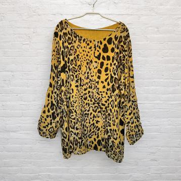 NWT Made in Italy Blouse Mt XXL Geel Zwart Panter Tuniek beschikbaar voor biedingen