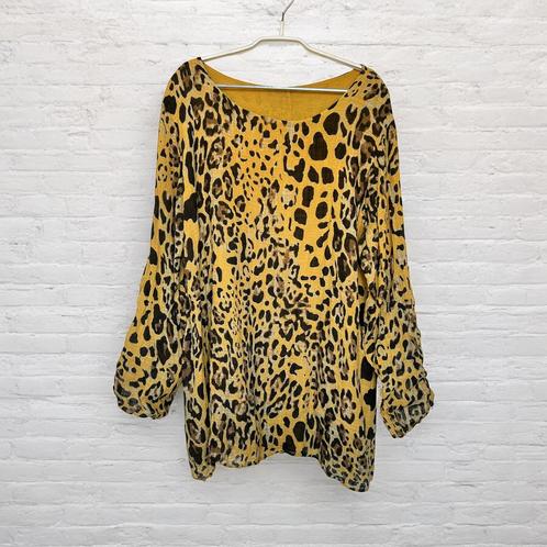 NWT Made in Italy Blouse Mt XXL Geel Zwart Panter Tuniek, Kleding | Dames, Blouses en Tunieken, Nieuw, Maat 46/48 (XL) of groter