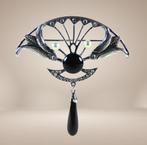 Prachtige 925 zilver JUGENDSTIL onyx en faux parel broche!, 4 tot 7 cm, Verzenden, Ssiesvintagesieraden@gmail.com, Zo goed als nieuw