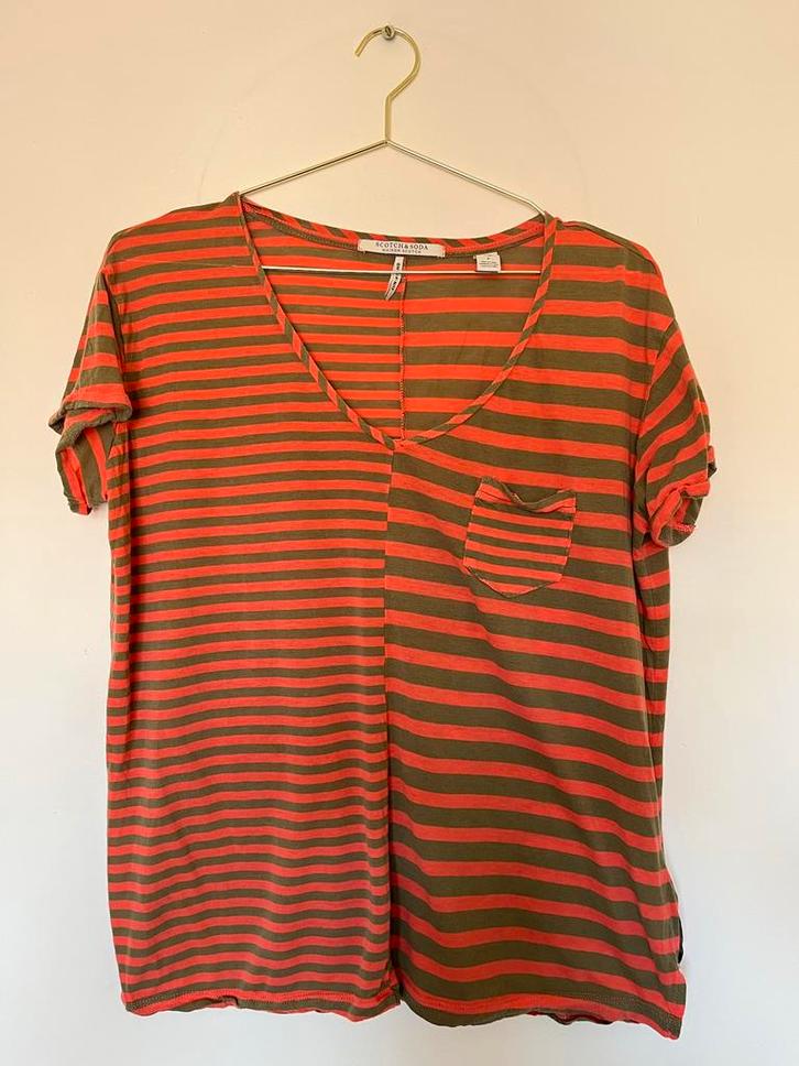 Scotch & Soda Sun n Sand groen rood gestreepte top egf, Kleding | Dames, Tops, Zo goed als nieuw, Maat 38/40 (M), Rood, Korte mouw