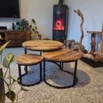 3 Mango Houten Salon Tafels Grote versie, Huis en Inrichting, Tafels | Bijzettafels, Ophalen, Minder dan 45 cm, Minder dan 55 cm