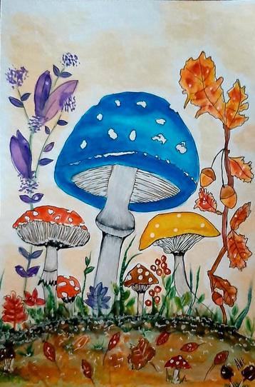 Paddestoelen aquarel schilderij herfst beschikbaar voor biedingen