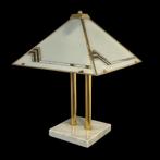 Vintage Italiaanse design lamp marmeren voet messing glas, Ophalen