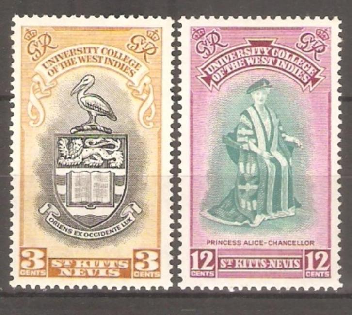 St Kitts Nevis PF+PL SG 92-93 Achter verkleur Omnibus 1951, Postzegels en Munten, Postzegels | Amerika, Postfris, Midden-Amerika
