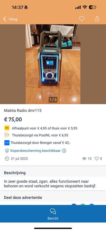 Pas op oplichter makita radio beschikbaar voor biedingen