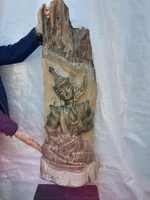 Groot 118 cm handgesneden Boeddhistisch engelfiguur Thepanom, Antiek en Kunst, Kunst | Niet-Westerse kunst, Ophalen