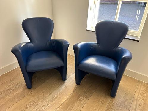 2x Leolux Amphora fauteuils kobalt blauw leer, Huis en Inrichting, Fauteuils, Zo goed als nieuw, Leer, 50 tot 75 cm, 75 tot 100 cm
