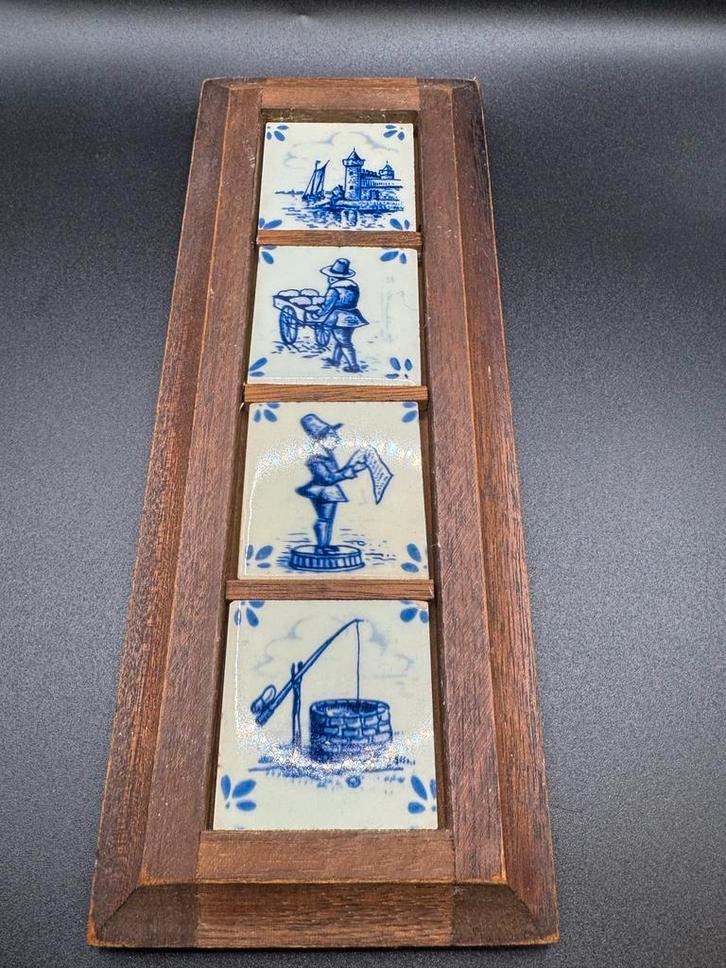 Delfts Blauw Tegeltableau in Houten Frame, Antiek en Kunst, Antiek | Wandborden en Tegels, Ophalen of Verzenden