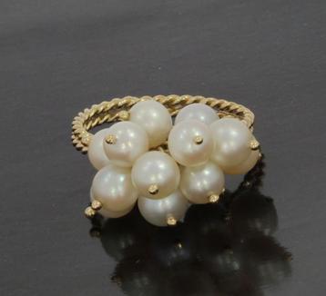 Parel tros 14k gouden fraaie design koord schakel ring dames beschikbaar voor biedingen