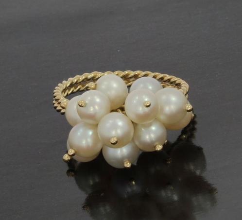 Parel tros 14k gouden fraaie design koord schakel ring dames, Sieraden, Tassen en Uiterlijk, Ringen, Zo goed als nieuw, Dame, Kleiner dan 17