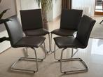 4 Leolux Freyr Eetkamerstoelen Grijs Leder, Huis en Inrichting, Gebruikt, Leer, Ophalen of Verzenden, Vier