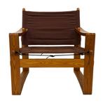 Vintage Deense Borge Jensen Safari Sling Fauteuil Pinewood, Gebruikt, Vintage, 75 tot 100 cm, Stof