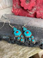 Prachtige Tibetaans 925 zilveren oorbellen met Turkoois., Hangers, Blauw, Nieuw, Ophalen of Verzenden