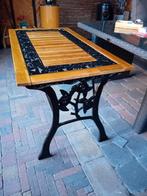 Gietijzeren tuintafel met houten blad, Huis en Inrichting, 45 tot 60 cm, Tuin, Gebruikt, Ophalen of Verzenden
