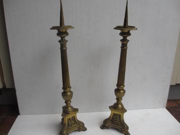 Set antieke Altaar Kerk kandelaars messing 70cm hoog Mooi beschikbaar voor biedingen