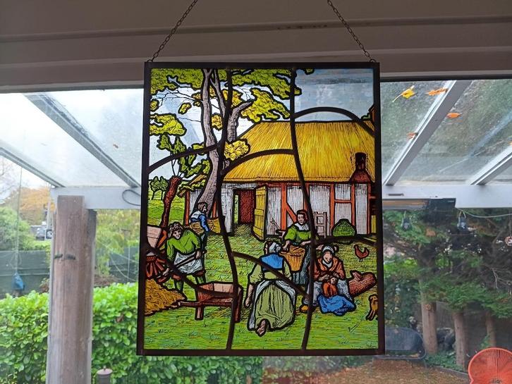 Glasraam in lood. Gesigneerd, Antiek en Kunst, Antiek | Glas en Kristal, Ophalen of Verzenden