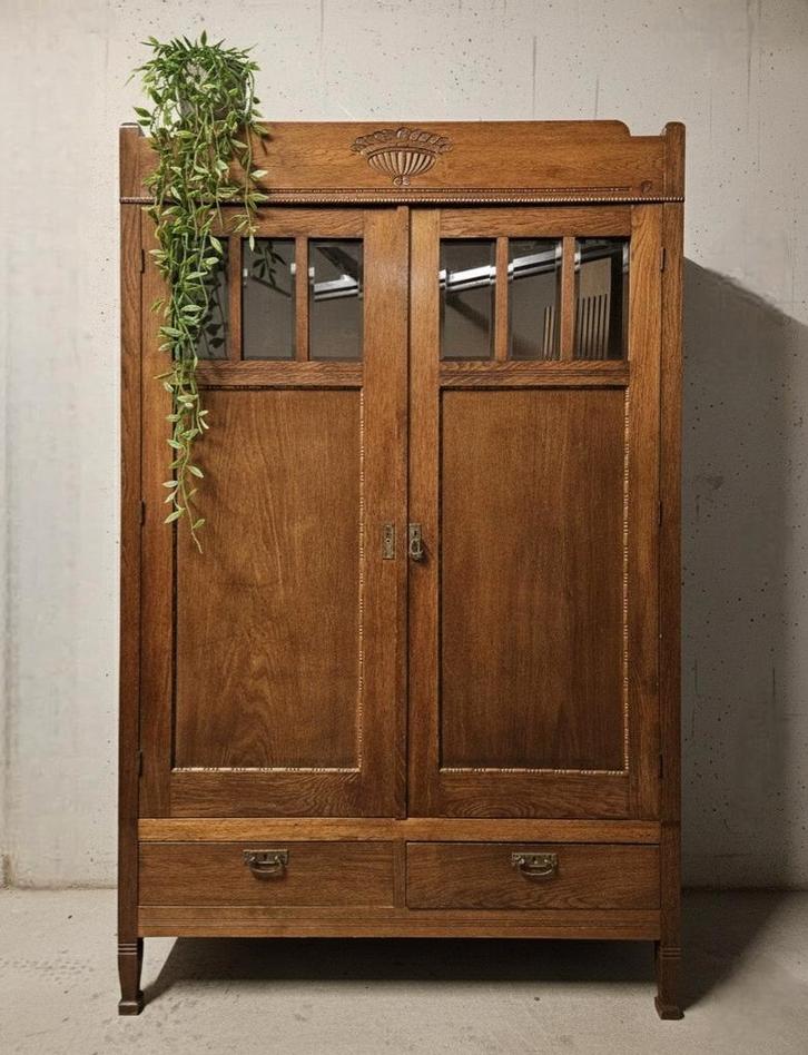 Antieke brocante Art Deco meidenkast vintage linnenkast kast, Antiek en Kunst, Curiosa en Brocante, Ophalen of Verzenden