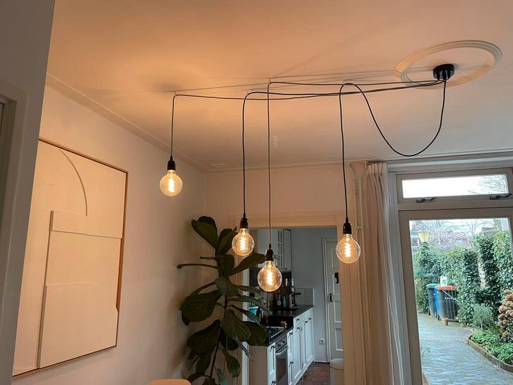 Plafond lamp / hanglamp dimbaar incl peertjes, Huis en Inrichting, Lampen | Hanglampen, Zo goed als nieuw, 50 tot 75 cm, Glas
