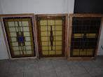 Zeer oude frames glas in lood met kader 3 stuks, Gebruikt, Minder dan 80 cm, Overige typen, Ophalen of Verzenden