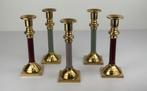 5 x vintage Caravell messing kandelaars rood groen lila, Ophalen of Verzenden, Koper of Brons