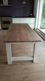 Houten Eettafel met Wit Onderstel, Ophalen, 200 cm of meer, 50 tot 100 cm, Landelijk