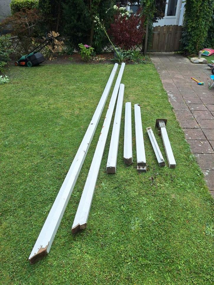 hardhout palen balken, Doe-het-zelf en Verbouw, Hout en Planken, Gebruikt, Balk, 300 cm of meer, 50 mm of meer, Ophalen