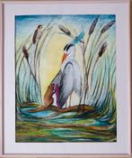 Olieverfschilderij Muisje & Reiger - Kinderkamer Kunst, Antiek en Kunst, Ophalen of Verzenden