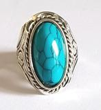 Zilverkleurige ring met Turquoise steen, Ophalen of Verzenden, Dame, Zo goed als nieuw, IJzer of Staal