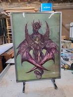 Gebrandschilderd glas, draak met engel, Ophalen of Verzenden