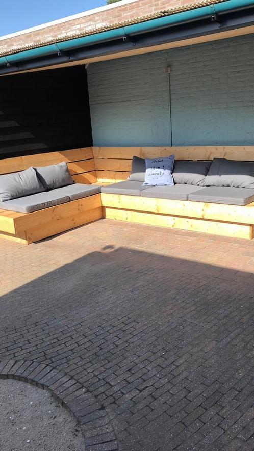 Houten loungebank kussens inbegrepen, Tuin en Terras, Tuinsets en Loungesets, Gebruikt, Loungeset, Hout, Meer dan 8 zitplaatsen
