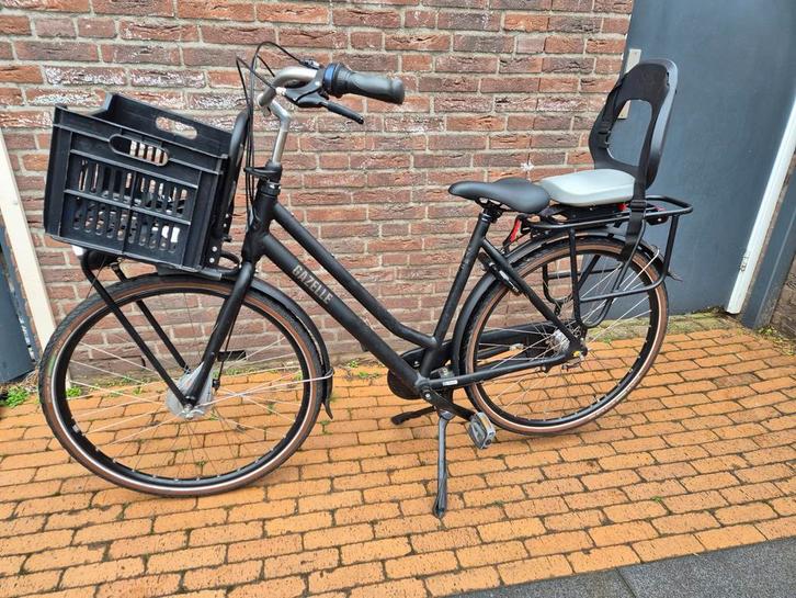 Gazelle Damesfiets 54 inch met krat en kinderzitje, Fietsen en Brommers, Fietsen | Dames | Moederfietsen, Gebruikt, Gazelle, 53 tot 56 cm