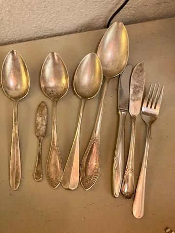 Antiek verzilverd lepels messen vork botermes bestek gemerkt beschikbaar voor biedingen