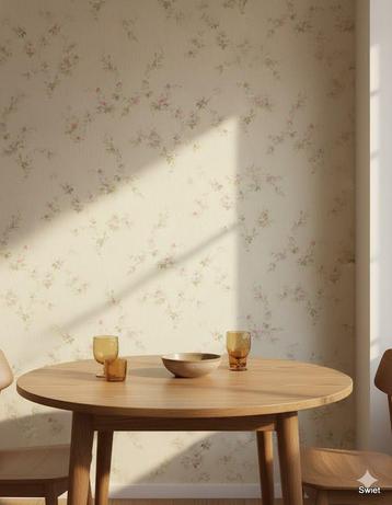 1720 Brocante bloemen behang roze beige retro vintage swiet beschikbaar voor biedingen