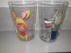 2 Vintage Fabeltjeskrant Glazen, Glas of Glazen, Gebruikt, Ophalen of Verzenden, Glas