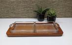 Vintage teak serveerschaal met glas schalen, Ophalen of Verzenden